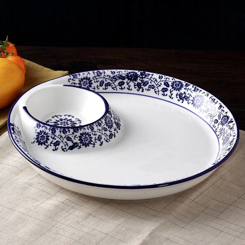 Free shipping Creative European style glaze color ceramic plate family round deep dish retro blue and white | Дом и сад