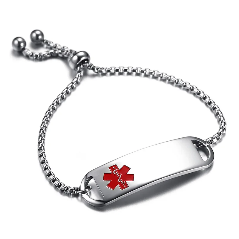 XUANPAI Free Engraving Medical Alert ID Bracelets for Women Stainless Steel Identification Tag Adjustable Female Charms Jewelry | Украшения