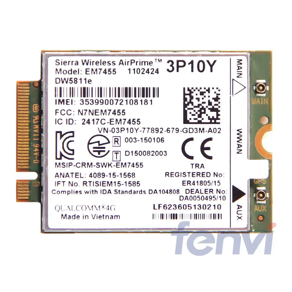 Sierra EM7455 DW5811e 4G LTE   WWAN GOBI6000 3P10Y Qualcomm lte  NGFF  HSDPA/UMTS/HSPA + GPRS/EDGE/GPS