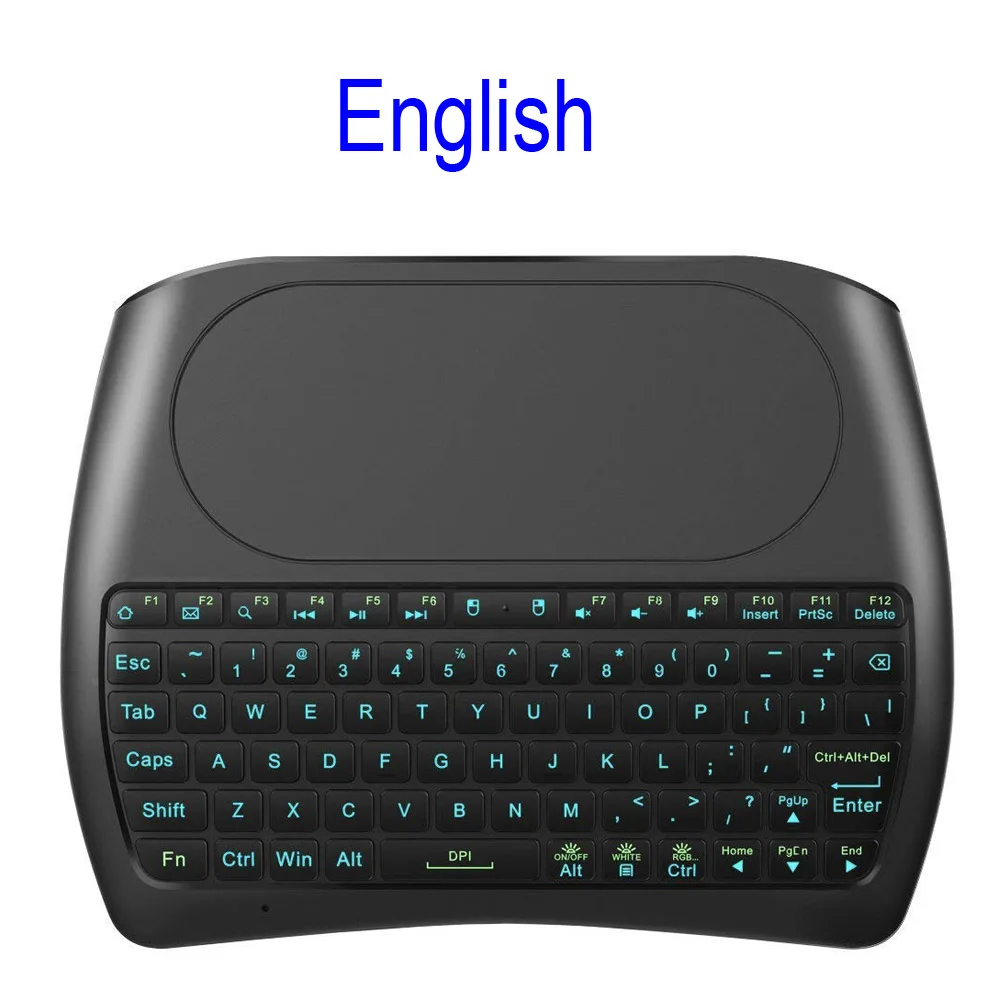 English D8 Pro 7 цветов с подсветкой D8 Pro 2,4 ггц беспроводная мини-клавиатура английский русский Air mouse тачпад контроллер для Android tv BOX PC i8 plus - Цвет: English D8 Pro