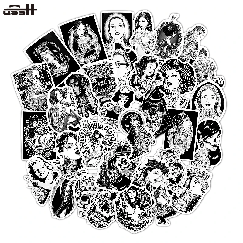 68 шт. ПВХ не повторяет черно белую татуировку наклейка для девочки багажа
