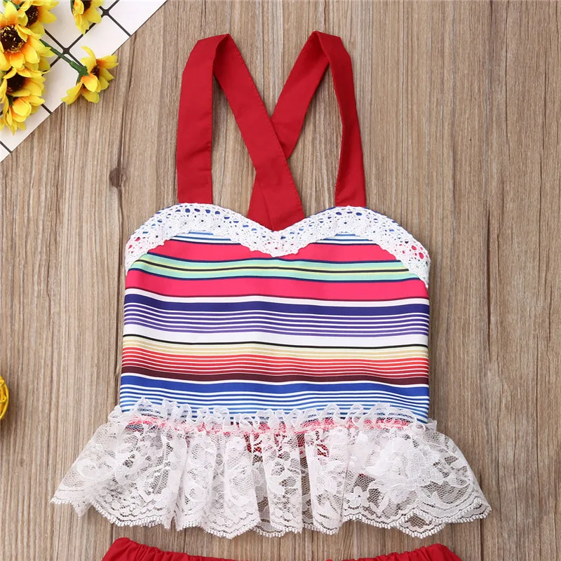 Комплект летней одежды для маленьких девочек повседневная одежда кружевные топы