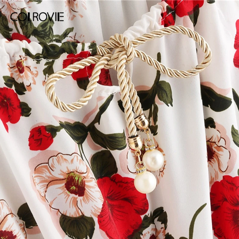 COLROVIE оплетенный ремешок из искусственного жемчуга с цветочным принтом Boho Cami длинное платье женское летнее Плиссированное пляжное платье без рукавов