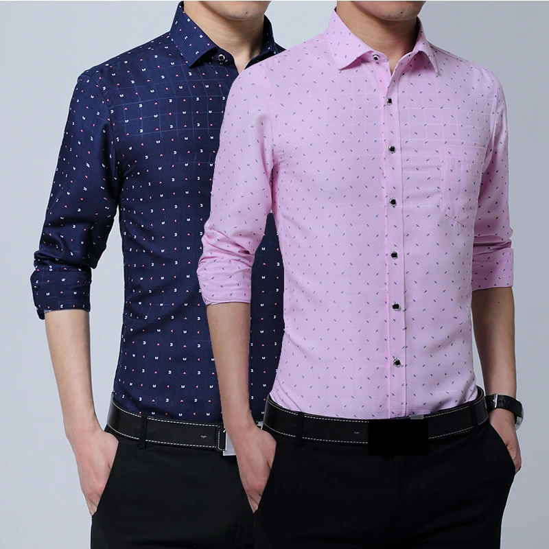 

JZ CHIEF Mens Dress Shirts Long Sleeve Printed Shirt Polka Dot Blouse Fashion Casual Slim Fit Shirts Plus Size 5XL