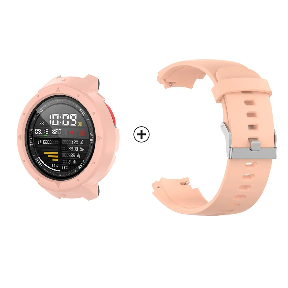 Pink Package Для Amazfit Verge 2 ремешок для часов для Amazfit Verge ремешок для Amazfit Verge lite PC Csae Крышка+ Мягкий силиконовый браслет аксессуары - Цвет: Pink Package