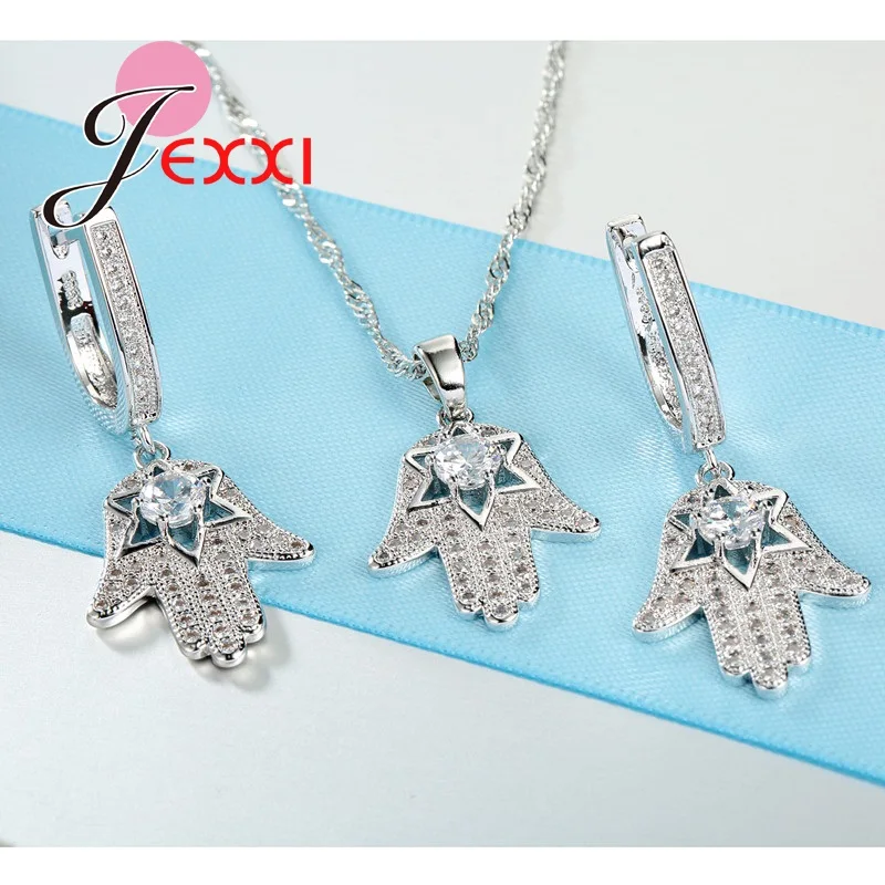 

Special Design Fashion Party Jewelry Sets For Girls Woman 925 Sterling Silver Pendant Necklaces Hoop Earrings Set