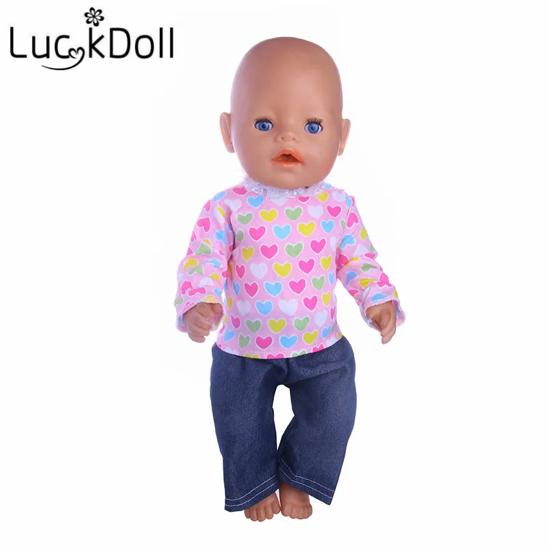 LUCKDOLL Ruffled Round Neckline Blouse &amp Jeans for 43 cm Doll or 18 inch Clothes Dolls | Игрушки и хобби