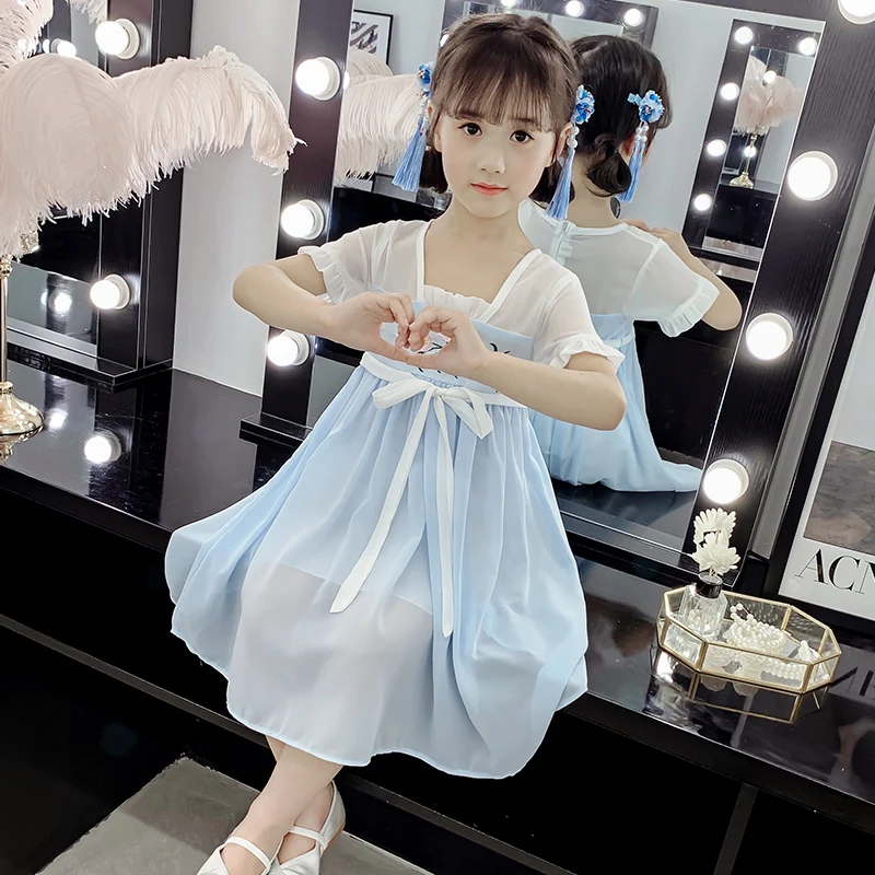 Han/Китайская одежда цельнокроеное платье для маленьких девочек в традиционном