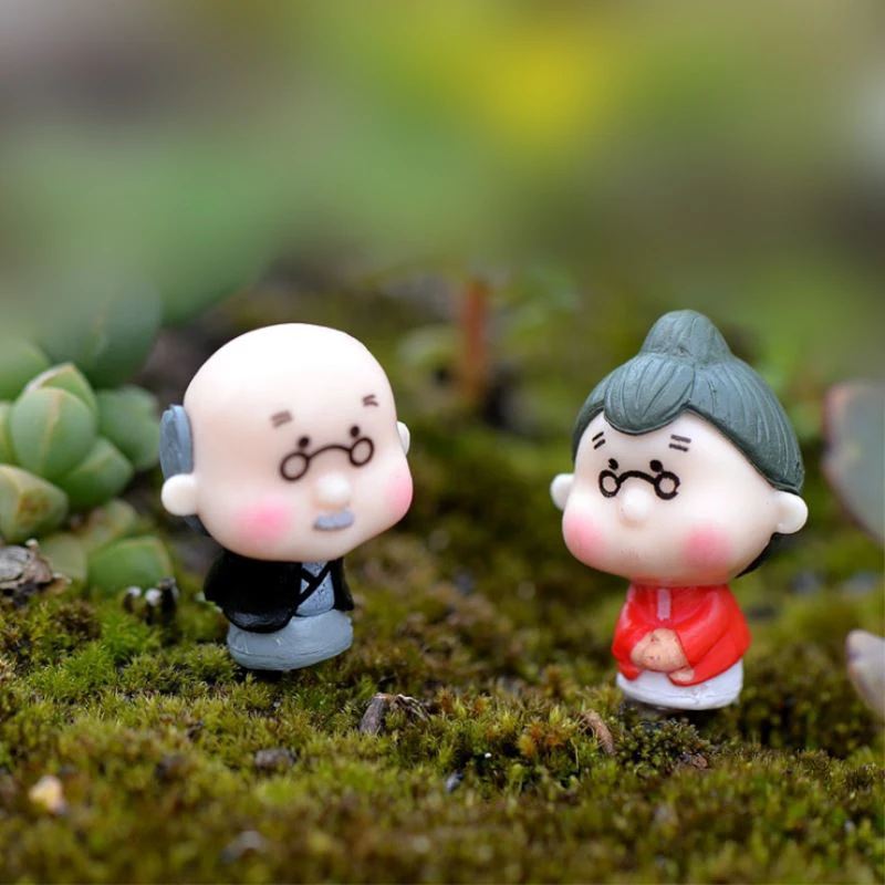 2PcsPastoral Happy Grandparents Dolls Home Pots Miniature Decoration Grandpa/Grandma Fairy Garden Ornaments Figurine Decor P20 | Дом и сад