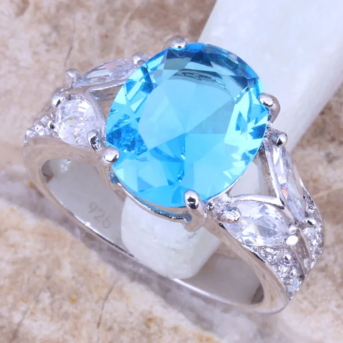 Женское серебряное кольцо с блестящим голубым кубическим цирконием Размер 6 / 7 8/9