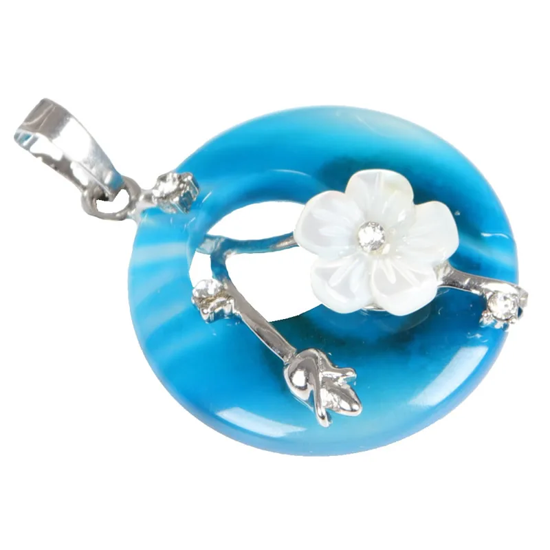 blue agate Подвеска из натурального камня, покрытая серебром, жемчужные аметисты, кварц, бирюза, тигровый глаз, лазурит, цветок, каменные подвески - Окраска металла: blue agate