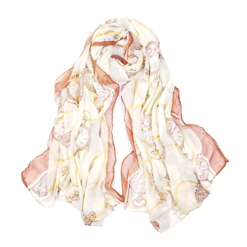 Женский винтажный шарф с принтом часов длинный Красивая шаль модный дизайн