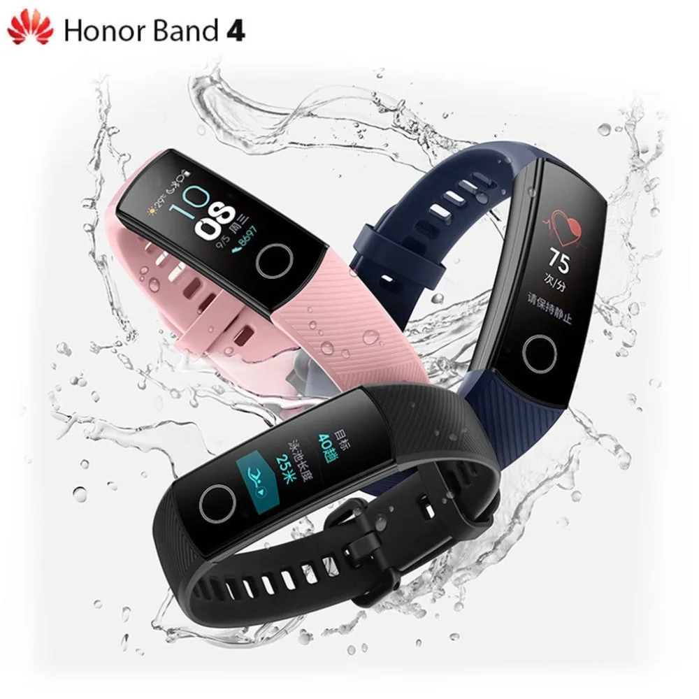 Смарт-браслет huawei Honor Band 4 Amoled, цветной, 0,95 дюйма, сенсорный экран, фитнес-трекер, умный Браслет для плавания, поза, частота сердечных сокращений