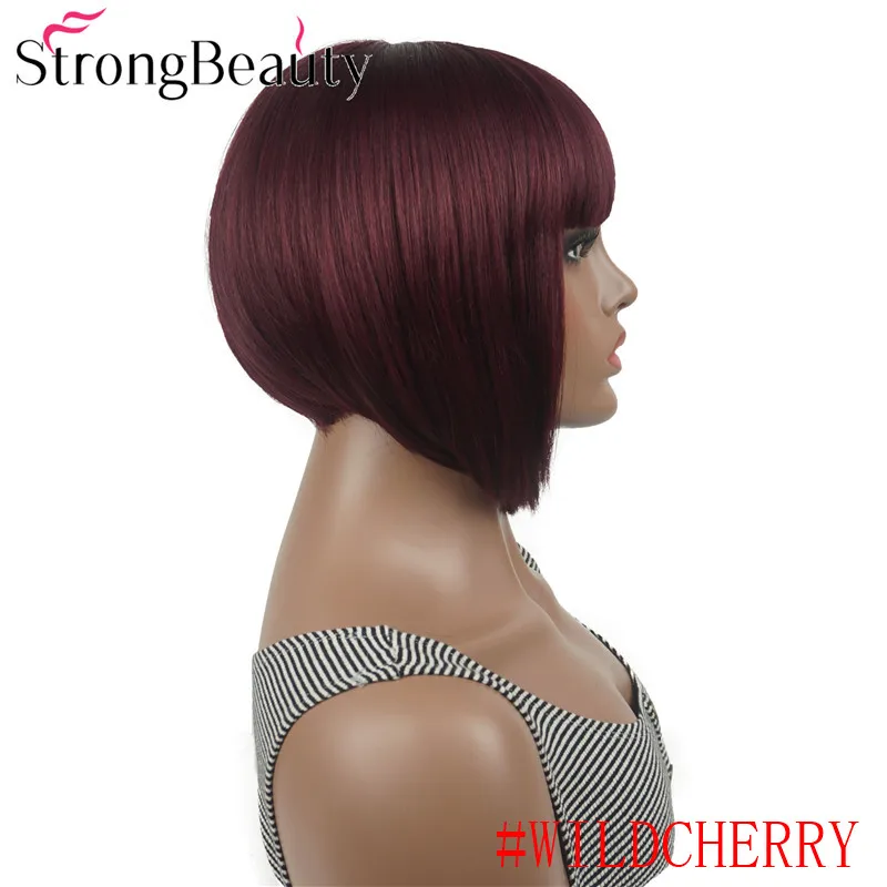 StrongBeauty короткий прямой Боб с аккуратной челкой натуральный синтетический монолитный парик для женщин много цветов