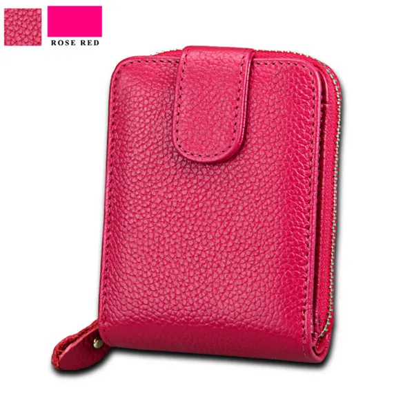 BISI GORO Unisex Genuine Leather Card Holder ID Credit Card Case Driver's License Wallet High Capacity Female Credit Holde - Цвет: rose red KB10
