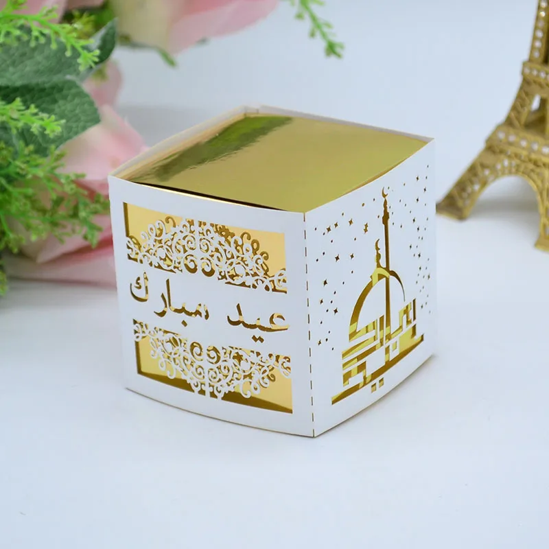 Блестящий полый лазерный разрез eid mubarak рукав коробка для поддержки Рамадан kareem подарочная коробка - Цвет: white gold