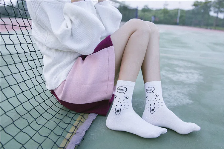 Женские короткие носки с милым медведем и животным принтом сезон осень зима