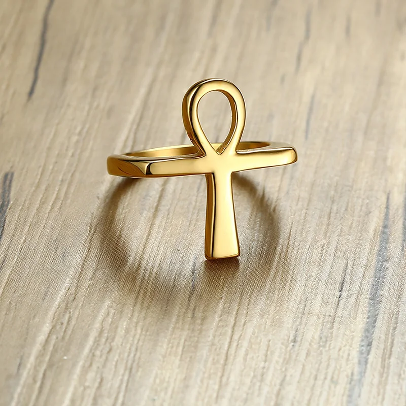 Трендовые кольца для мужчин и женщин Ankh Cross, винтажные юбилейные кольца из нержавеющей стали, Религиозные ювелирные изделия, размер США