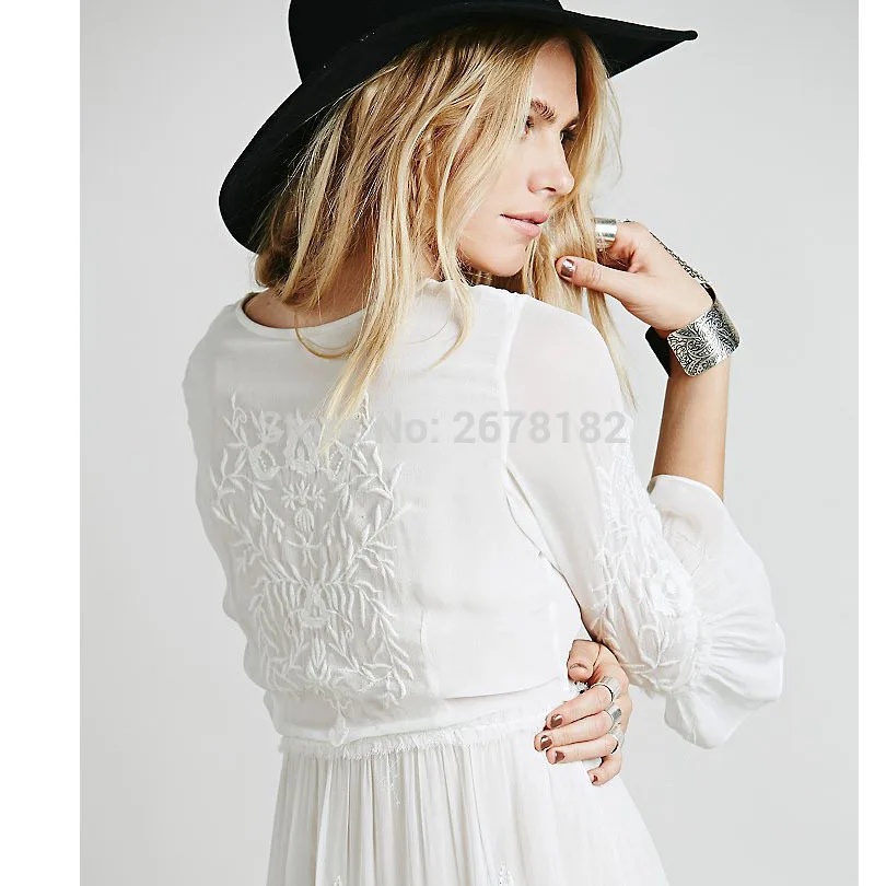 2018 сексуальное богемное женское белое платье с вышивкой элегантное милое