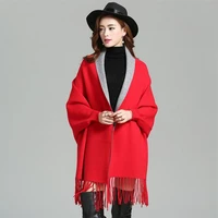 ladies sweater shawl spring and autumn new style fashion lady plaid wool shawl squares dual use thicken oversized scarf jacket