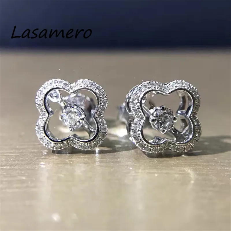 Женские серьги гвоздики с натуральным бриллиантом LASAMERO 0.096CT 18 К белое золото