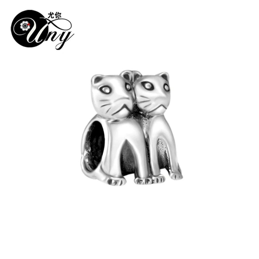 UNY Unique Vintage European bead compatible pandora charm bracelet guaranteed 100% 925 Silver Twin Cats Spacer Bead Free Ship|fit pandora|pandora