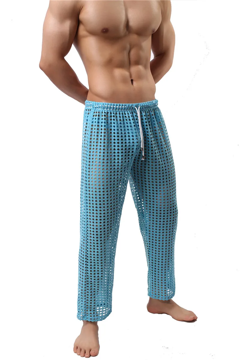 Sexy Underwear Men Long Johns Loose Hollow Out Underpants Male Pouch Nightwear Long John pantalon termico Long Pants Sleepwear