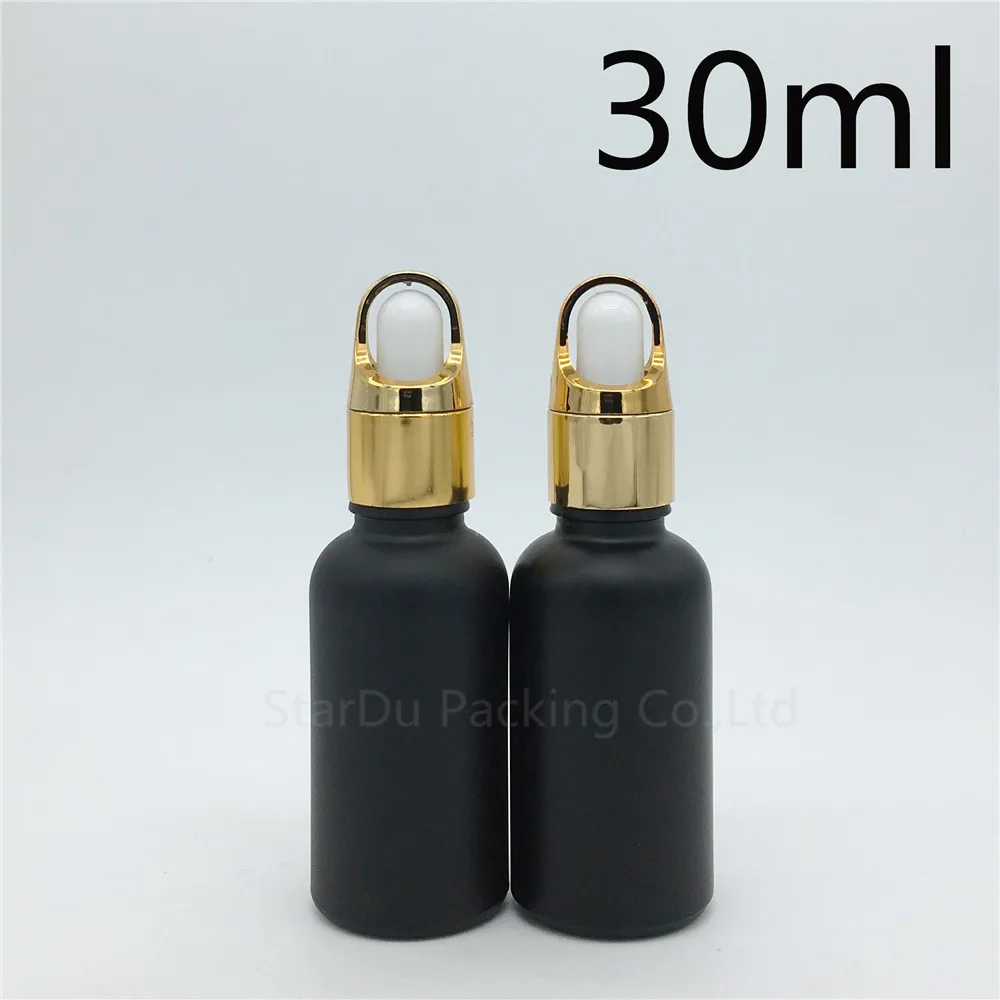 

Free Shipping 10pcs 30ml Black Frosted Glass Essential Oil Bottle With Gold Flower Basket Ring Dropper 30cc Glass Perfume Bottle