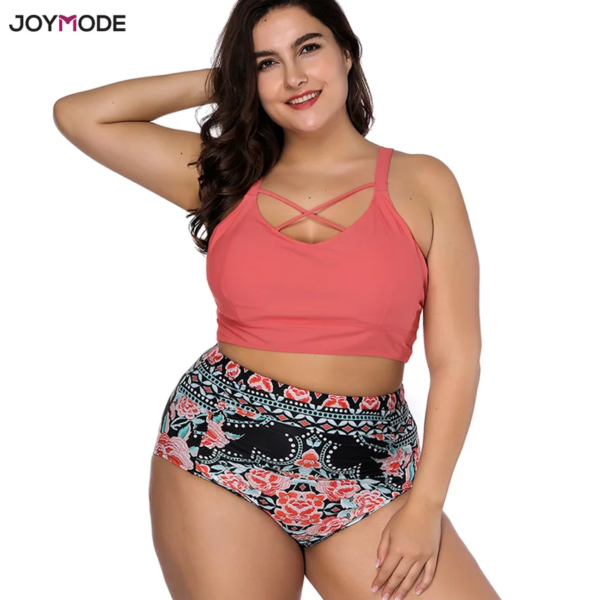 Orange Bikini Set JOYMODE, Ретро стиль, два предмета, бикини, высокая талия, для женщин, для полных, купальный костюм размера плюс 4XL, проводной, пуш-ап, купальник,, купальный костюм - Цвет: Orange Bikini Set