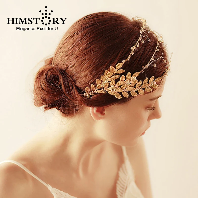 HIMSTORY винтажные барочные трехслойные золотые повязки на голову с листьями