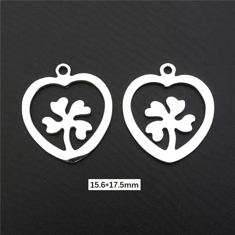 clover 15 Талисманы из нержавеющей стали Lucky Clover 4 листья цветы кулон Diy ювелирные изделия ожерелье серьги изготовление компоненты - Окраска металла: clover 15