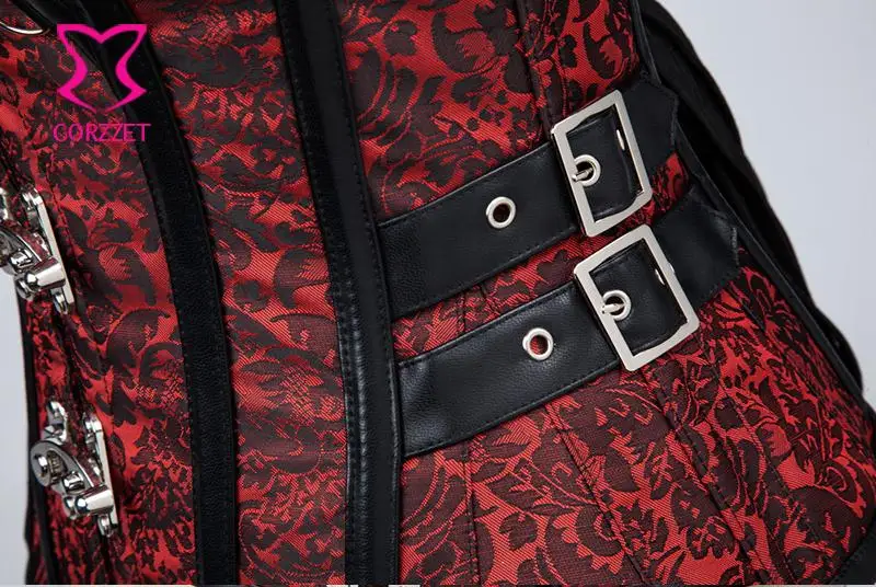 Черный/красный стальной корсет в стиле стимпанк Большие размеры корсеты и бюстье