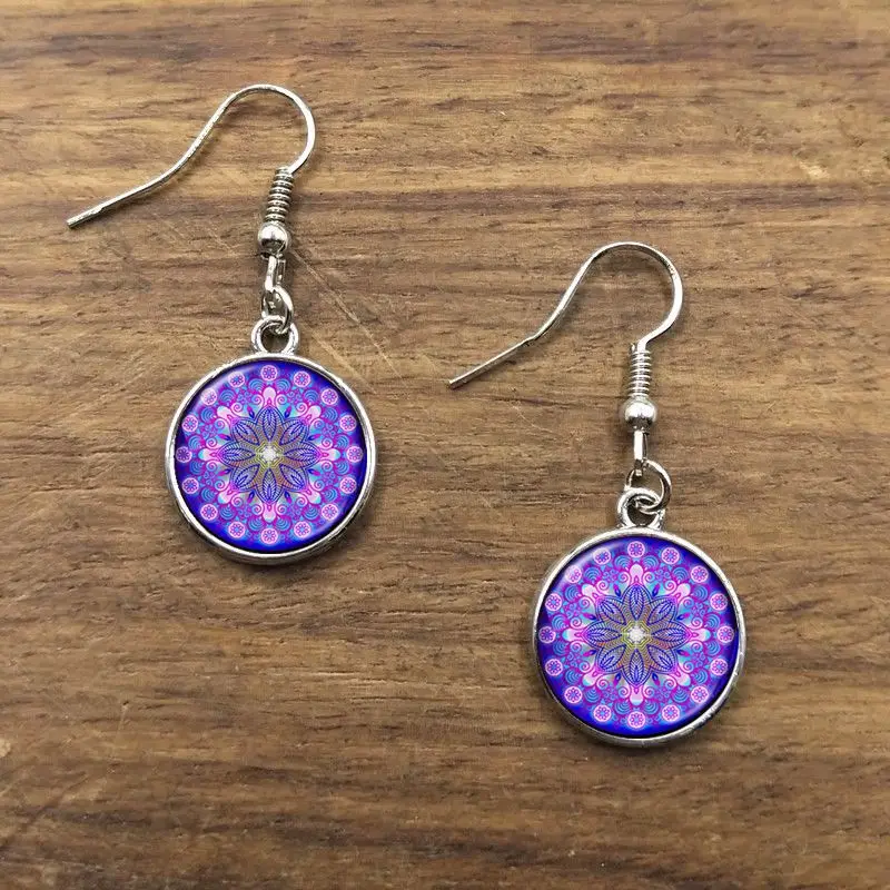 Мандала серьги в виде лотоса хна Йога ювелирные изделия свисающие для женщин с