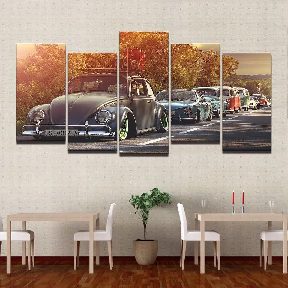 Холст стены Книги по искусству модульная Pictures Home Decor 5 шт. автомобиля Volkswagen Beetle