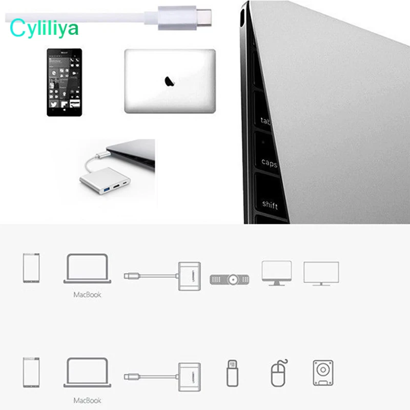 1 шт. USB 3 Type C к HDMI цифровой многопортовый адаптер 4K женский 2 порта 0 хаб и OTG