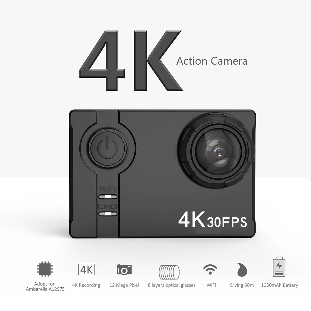4K Ультра HD WiFi Спортивная Экшн-камера 16MP 166 ° широкоугольный ЖК-экран 60 метров