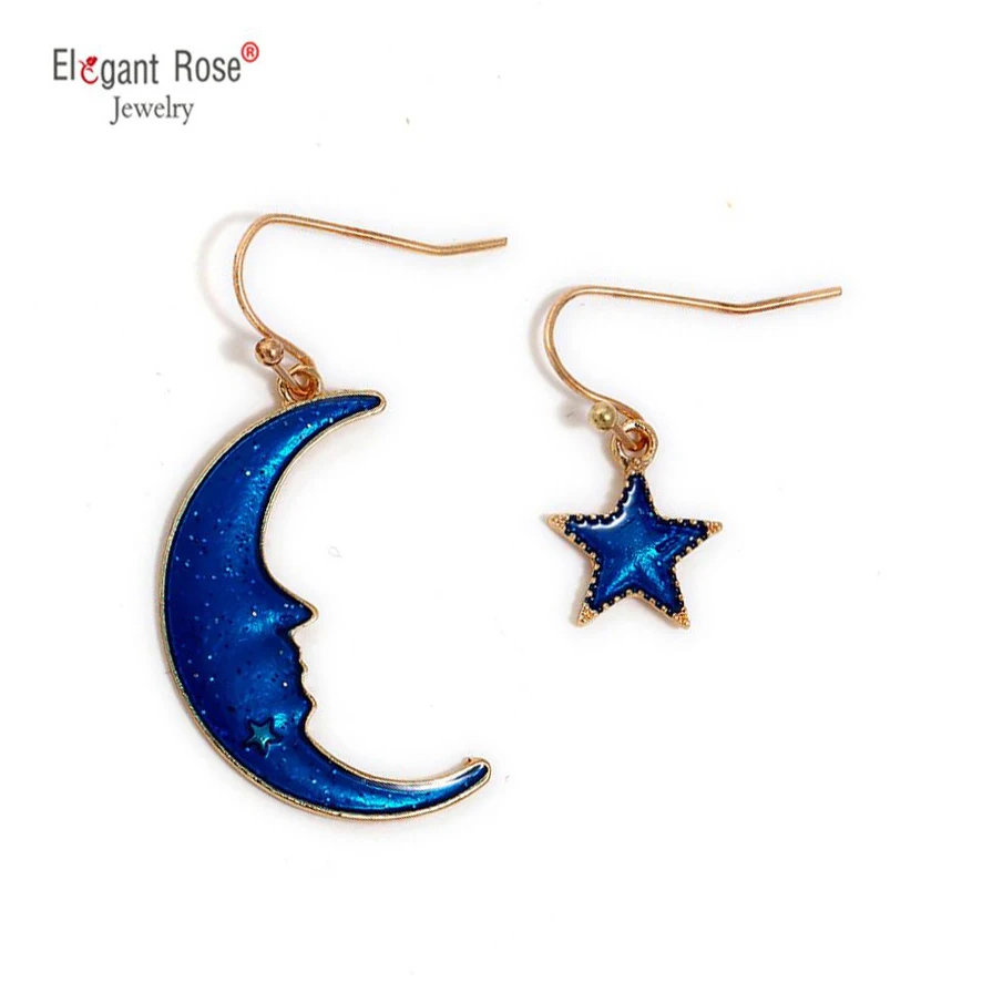 Модные очаровательные серьги на тему космоса с голубой Луной и звездой для