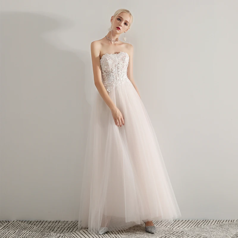 Женское вечернее платье SSYFashion розовое или белое до пола без бретелек|Вечерние