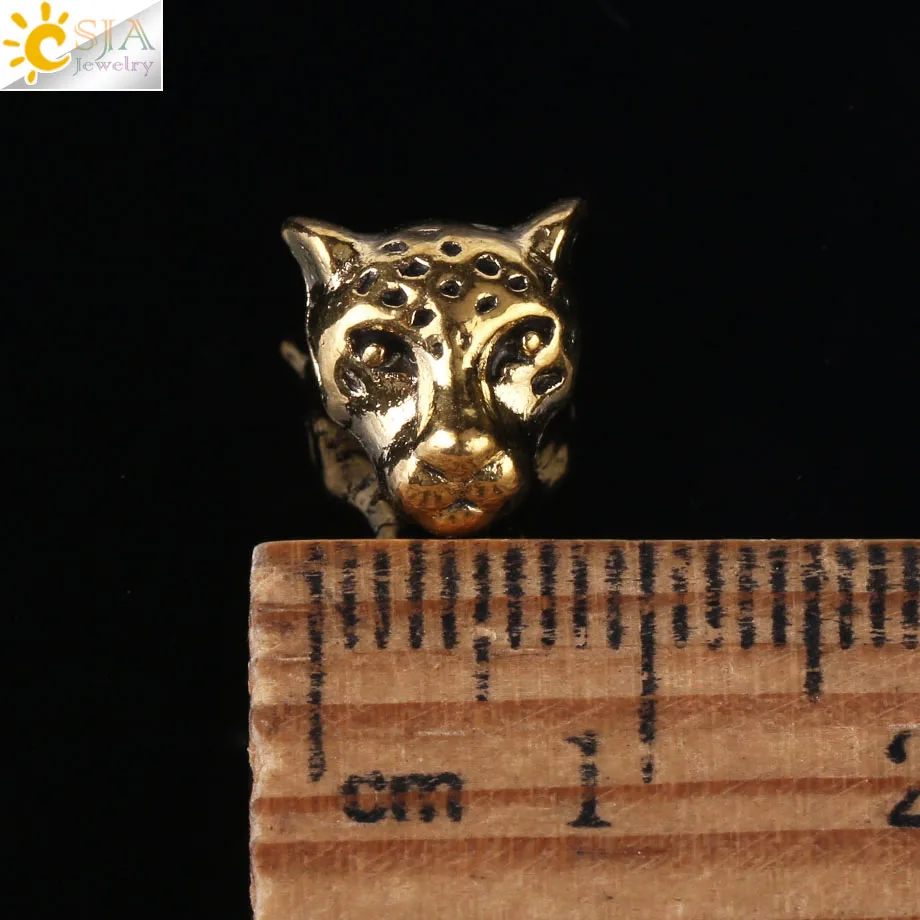 CSJA Gothic Punk Leopard Head Spacer Beads Metal Charms Antique Gold Silver Color Jewelry Findings for Bracelets Diy Making S107 | Украшения