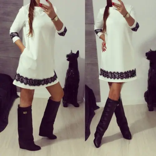 Женское повседневное кружевное платье вечерние платья с длинными рукавами