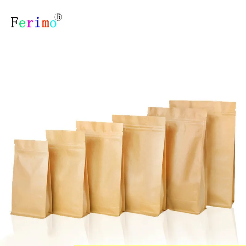 

100pcs Eight Seal Zip Lock Stand Up Bag Kraft Paper Food Candy Packaging Storage Bags Large Small Pouch Package