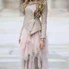 Женская юбка-пачка с оборками, модная юбка до середины икры с асимметричными оборками, юбка розового цвета с эластичным поясом на заказ, 2022