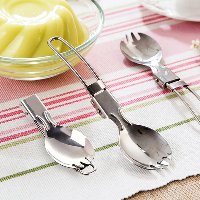 1 шт. Нержавеющая сталь складной Портативный посуда вилка ложка Открытый кемпинг