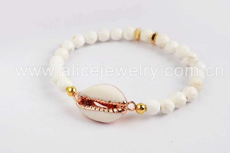Rose Gold plated BOROSA 1 шт. раковина Каури с пресноводными жемчужинами Howlite Синий Халцедон Браслеты из бусин ювелирные изделия в подарок G1552 - Окраска металла: Rose Gold plated