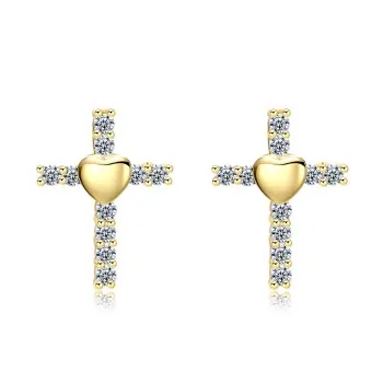 Модные золотые Цвет AAA кубического циркония Крест Серьги-гвоздики Интимные