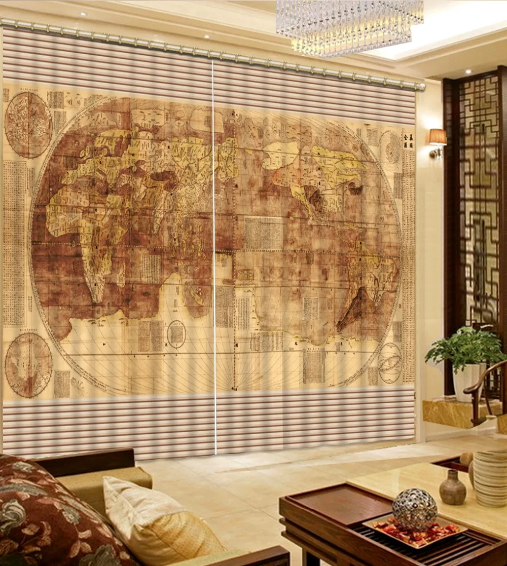 Занавески с картой мира занавески на окна заказ стереоскопические для гостиной