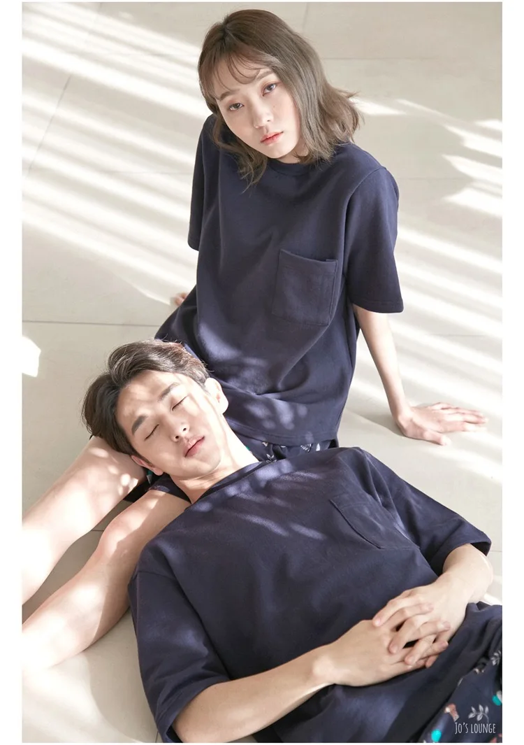 2018 парные пижамы хлопковые летние мужские и женские футболки для сна Короткие