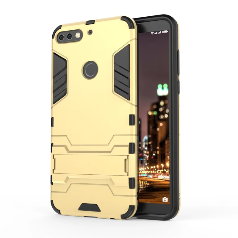 Для Coque huawei Honor 7C чехол на Honor 7C крышка Hforor Жесткий PC подставка силиконовая гибридная Броня задняя защита черный противоударный - Цвет: Золотой