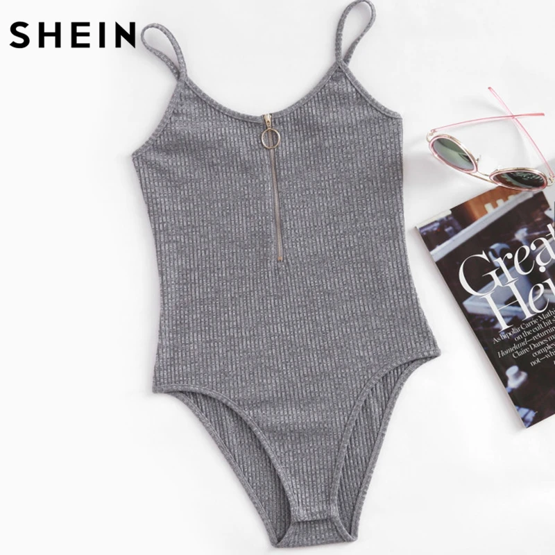 SHEIN Модное Боди Женскре Летнее Серое Спортивное Боди Без Рукавов На Молнии