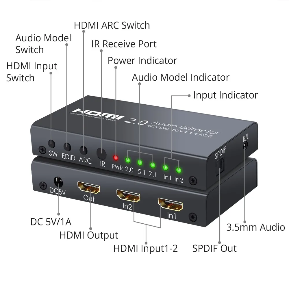 Proster преобразователь аудиосигнала HDMI 2x1 HDMI 2,0 переключатель с аудио экстрактором поддержка 4K@ 60Hz пульт дистанционного управления Blu-Ray плеер Xbox One